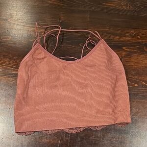 Gilly Hicks Ribbed Longline Bralette (Size M) - Mauve Strappy Back
